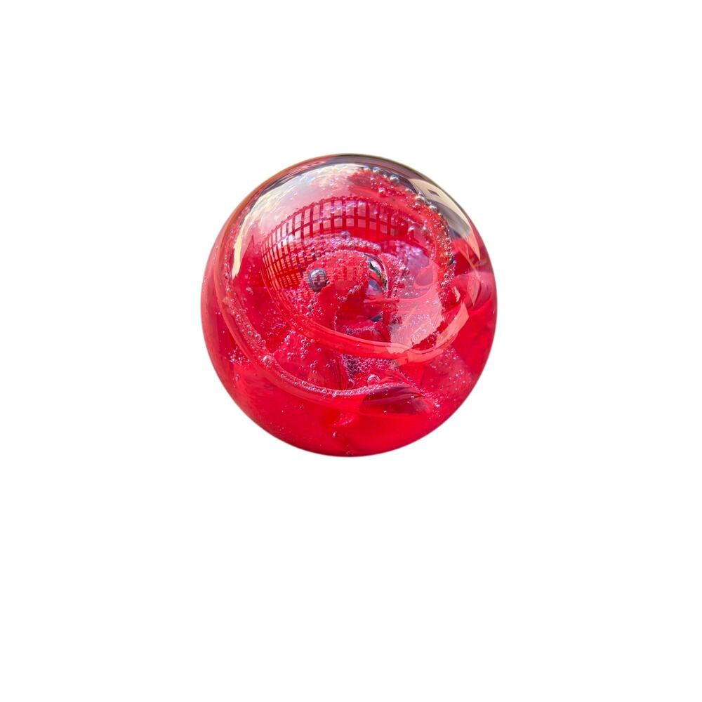 Glass Paperweight Caithness Inferno Scotland Red Ball Controlled Bubbles H123677